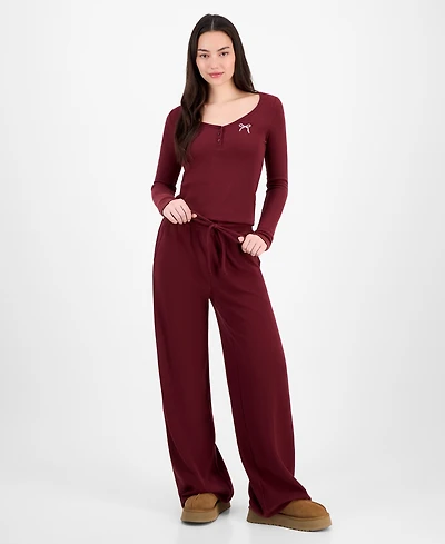 Madden Girl Juniors' Hacci-Knit Wide-Leg Sweatpants