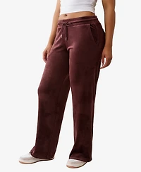 True Religion Women's Crystal Velour Straight Leg Pants