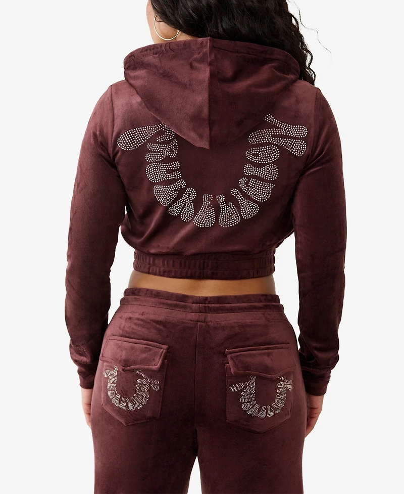True Religion Women's Crystal Velour Zip Hoodie