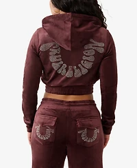 True Religion Women's Crystal Velour Zip Hoodie