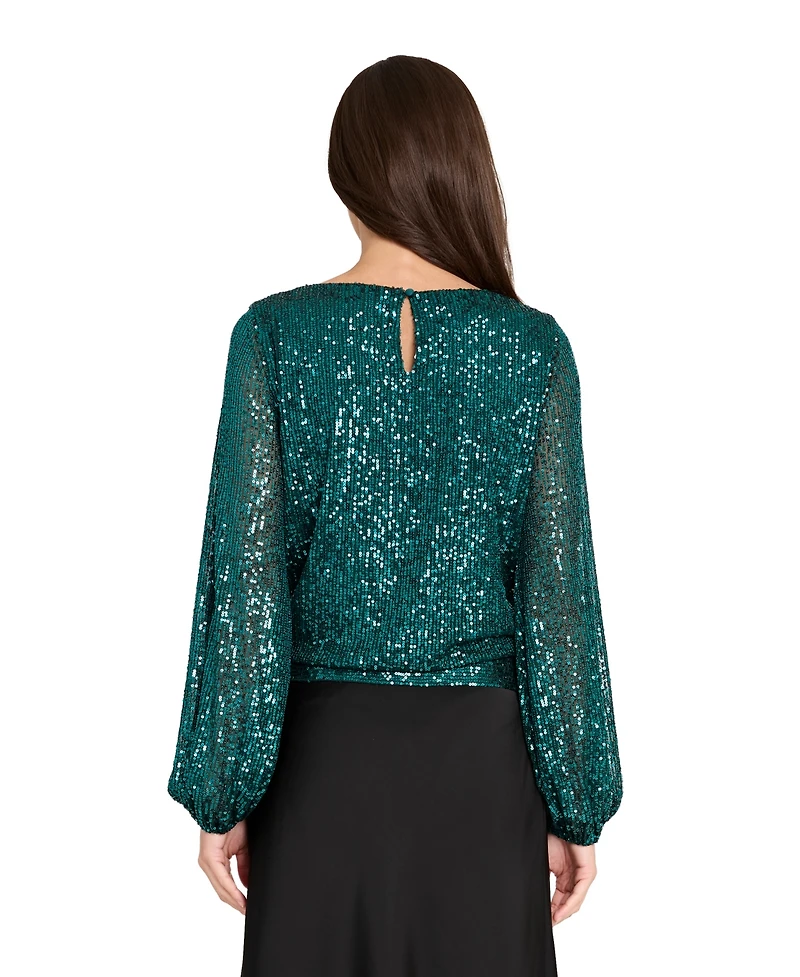 Tahari Asl Women's Long Sleeve Sequin Top