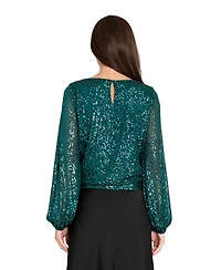 Tahari Asl Women's Long Sleeve Sequin Top