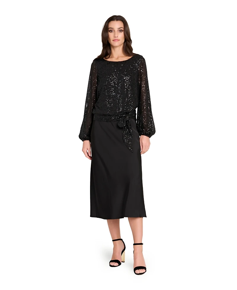 Tahari Asl Women's Long Sleeve Sequin Top