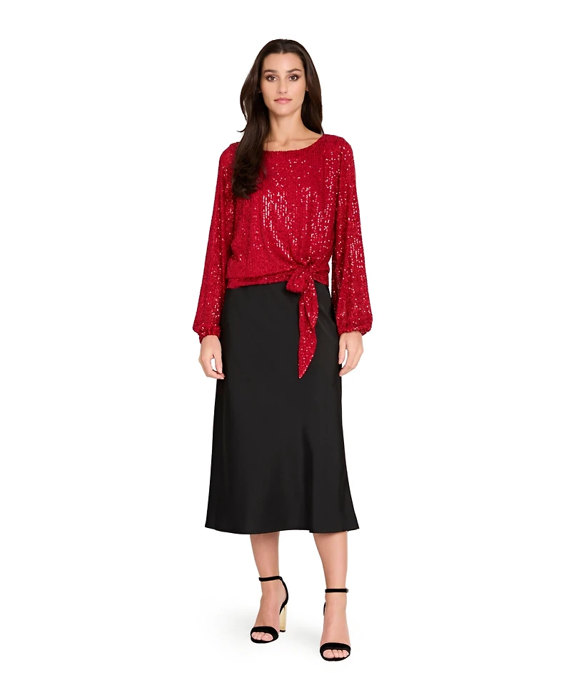 Tahari Asl Women's Long Sleeve Sequin Top