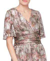 Sl Fashions Women's V-Neck Metallic A-Line Gown