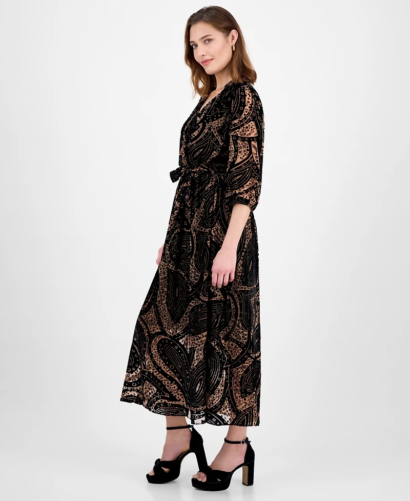 Robbie Bee Women's Printed V-Neck Maxi Dress