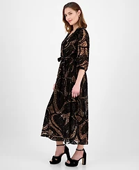 Robbie Bee Women's Printed V-Neck Maxi Dress