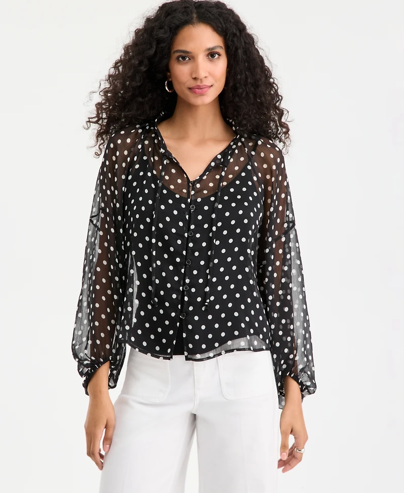 On 34th Women's Blouson-Sleeve Split-Neck Button-Front Blouse, Macy's Exclusive