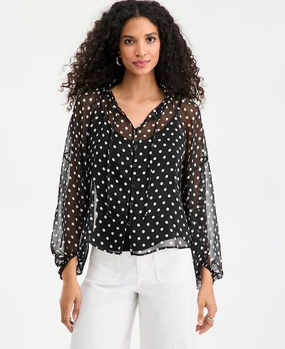 On 34th Women's Blouson-Sleeve Split-Neck Button-Front Blouse, Macy's Exclusive