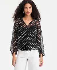 On 34th Women's Blouson-Sleeve Split-Neck Button-Front Blouse, Macy's Exclusive