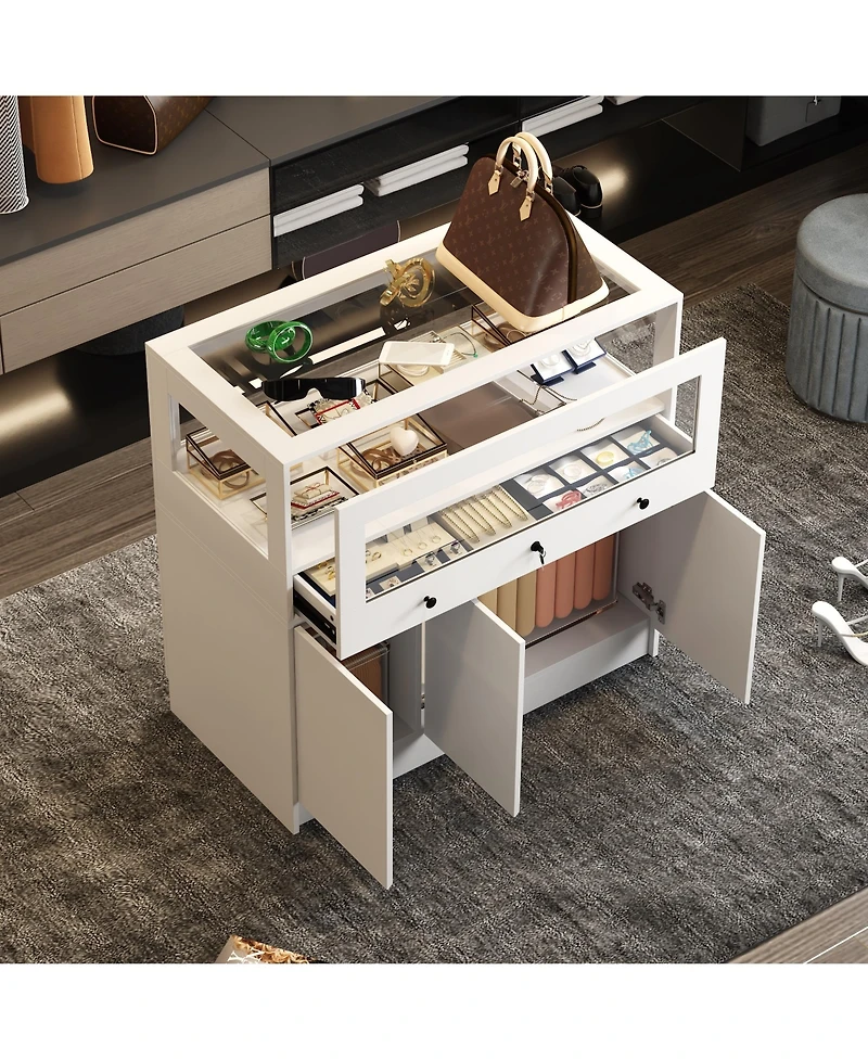 Homsee Storage/Display Cabinet with Glass Top , Bedroom Dresser Armoire Island