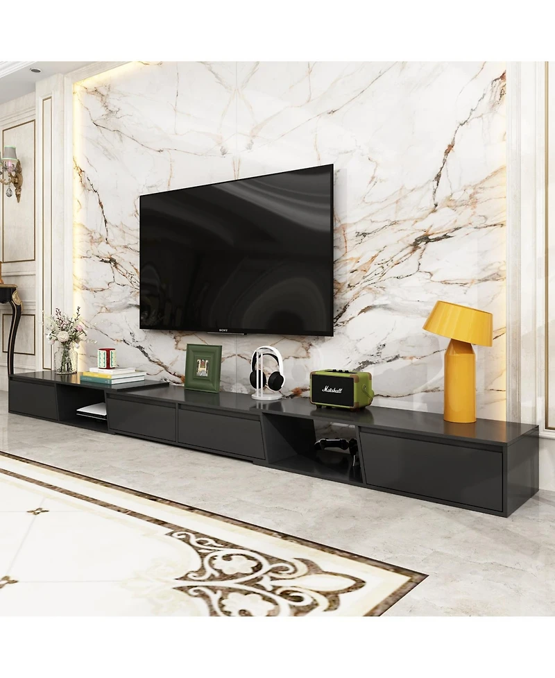 Retractable Tv Stand with 4 Drawers, Entertainment Center and Media Console