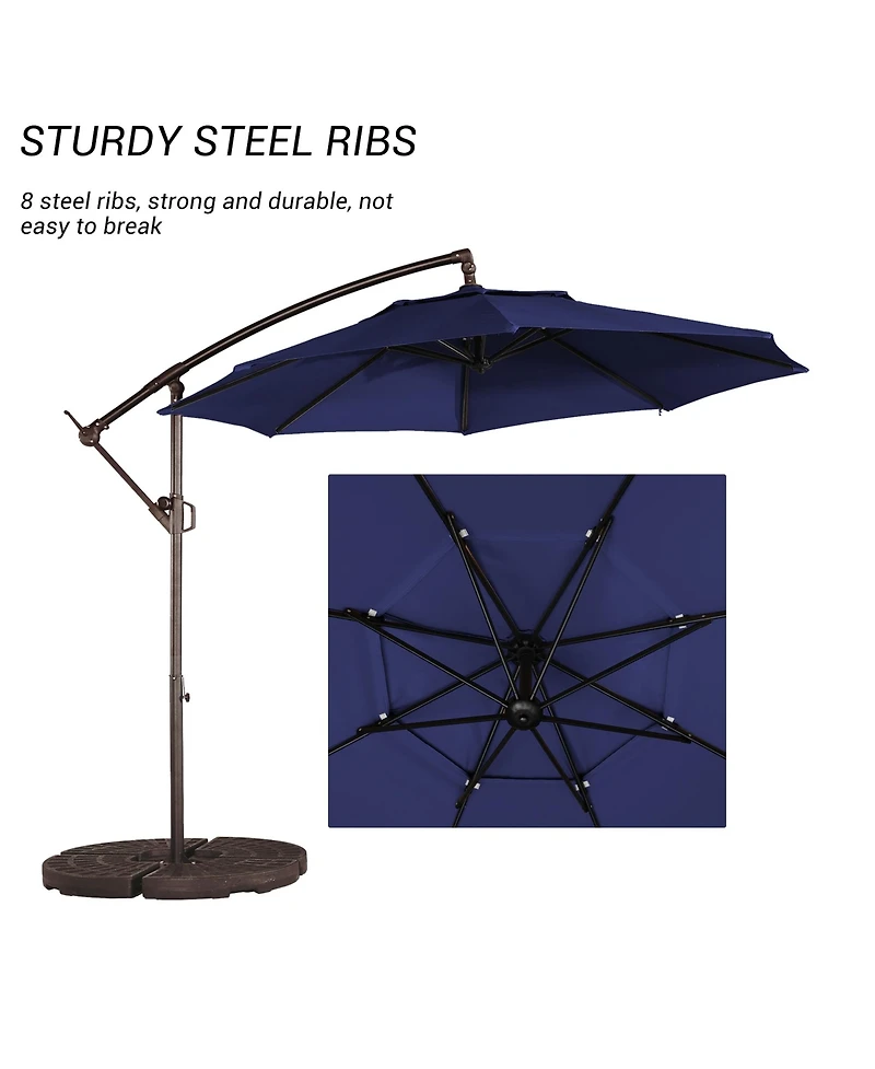 10ft Patio Umbrella, Outdoor Offset Cantilever Infinite Tilt, Crank and Cross Base, Navy