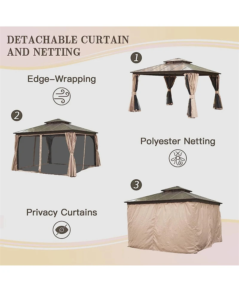 Clihome 11.9-ft x 11.9-ft Hardtop Gazebo Brown with Hardtop Roof