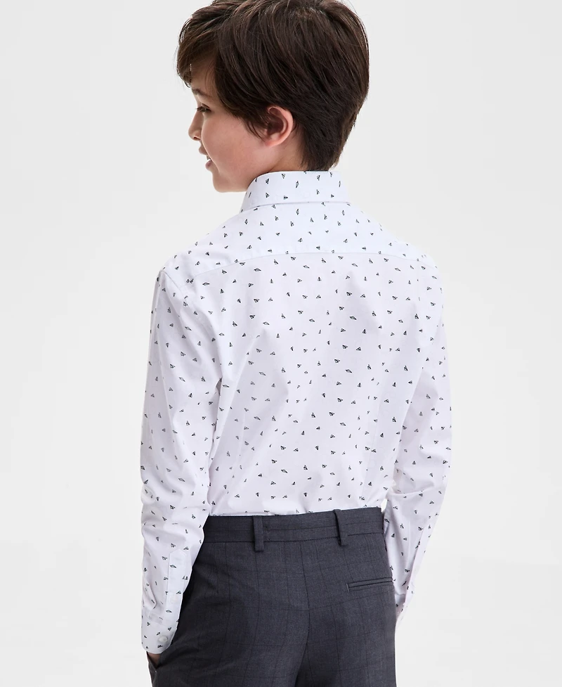 Kenneth Cole Reaction Boys 8R-20R White and Green Planes Classic Shirt