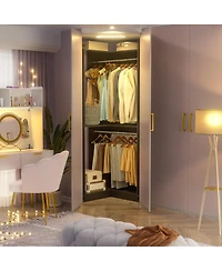 Aheaplus Freestanding Corner Closet Organizer with Hanging Rods, Space-saving System for Walk-in