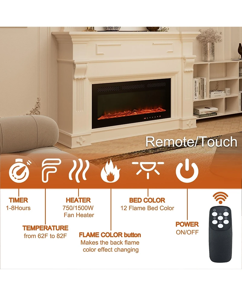 36''Classic Built-in or Wall-Mounted Direct Vent Electric Fireplace