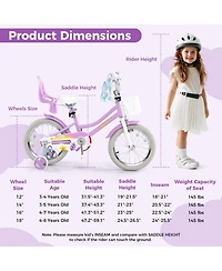 Kids Bicycle with Basket Doll Seat Colorful Streamers Training Wheels Purple