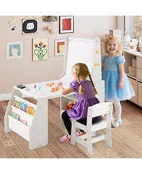 Costway Boys Art Table and Chair Set with Easel & Whiteboard Chalkboard Paper Roll