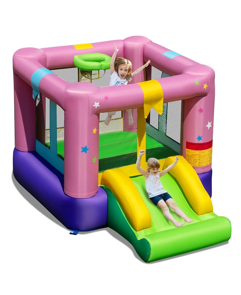 Gymax Inflatable Bounce House Bouncy Castle w/Slide & Basketball Rim Blower Excluded