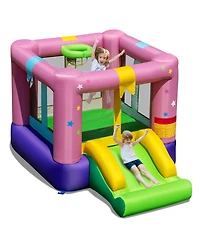 Gymax Inflatable Bounce House Bouncy Castle w/Slide & Basketball Rim Blower Excluded