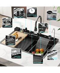 31.5-Inch Drop-In Single Bowl 304 Stainless Steel Kitchen Sink, Pull-Down Faucet Kitchen Set