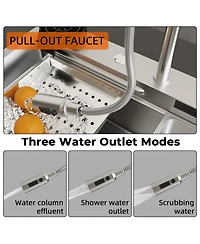 30-Inch Drop-In Single Bowl 304 Stainless Steel Kitchen Sink with Pull-Down Faucet, Cutting Board & Hidden Waterfall