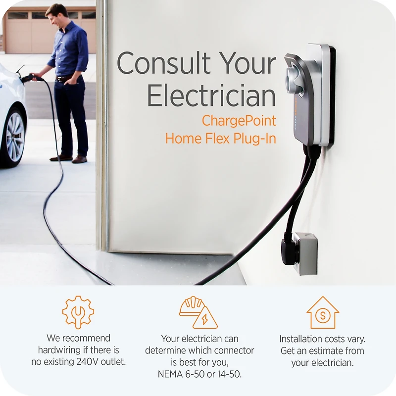 ChargePoint Home Flex Level 2 WiFi Nema 6-50 Plug Electric Vehicle Ev Charger