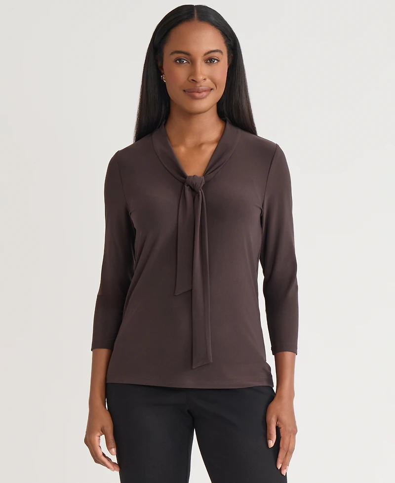 Kasper Women's Tie-Neck 3/4-Sleeve Top