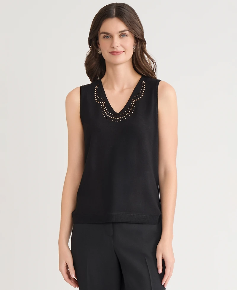 Kasper Women's Studded V-Neck Sleeveless Top