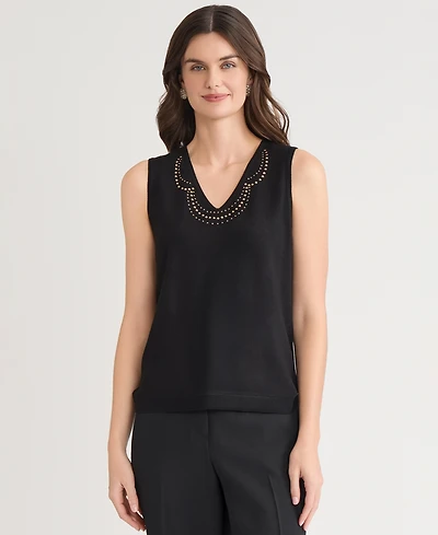 Kasper Women's Studded V-Neck Sleeveless Top