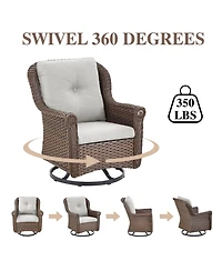 Gymojoy ChrysArm Wicker Patio 2-Piece Swivel Chairs Outdoor Rocking Chair with Thick Deep CushionGuard Olefin Cushion
