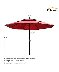 Clihome 3-Tier Patio Umbrella,10ft Outdoor Table Umbrella Large Pool For Deck, Pool, Garden, Patio，Red