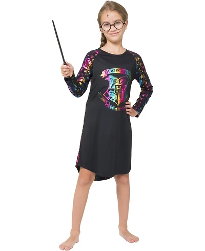 Harry Potter Girls Hogwarts Rainbow Hologram Long-Sleeve Raglan Nightgown Kids' Pajama