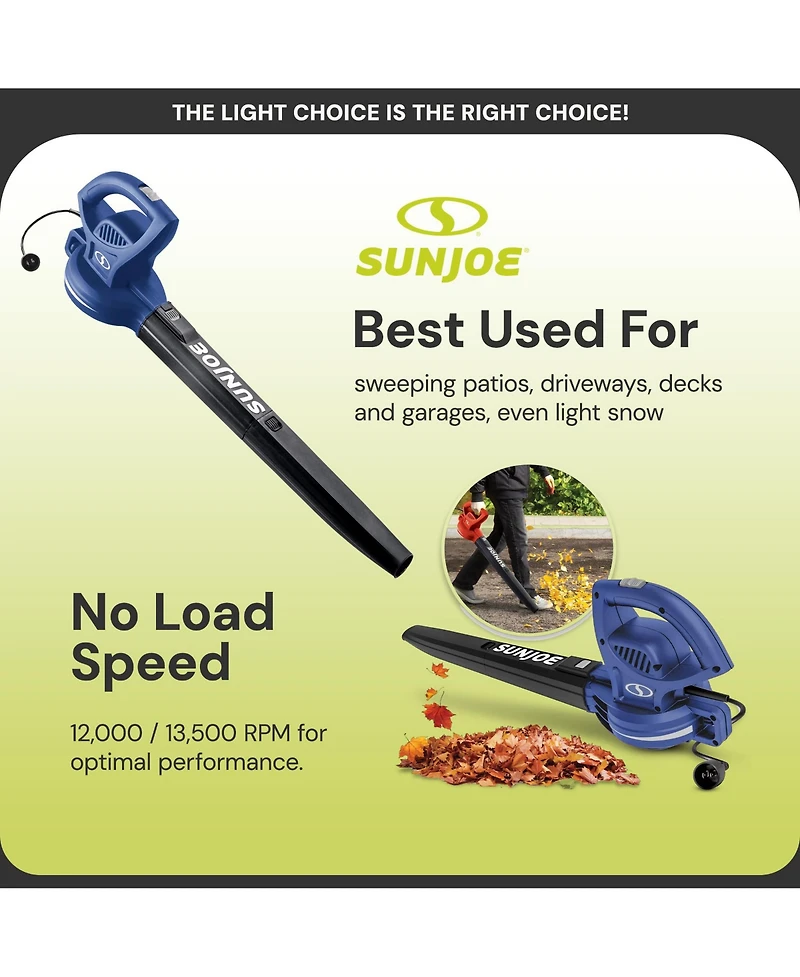 Sun Joe Electric All Purpose Leaf Blower, 6 Amp Motor, 155MPH Speed, SBJ597E-sjb