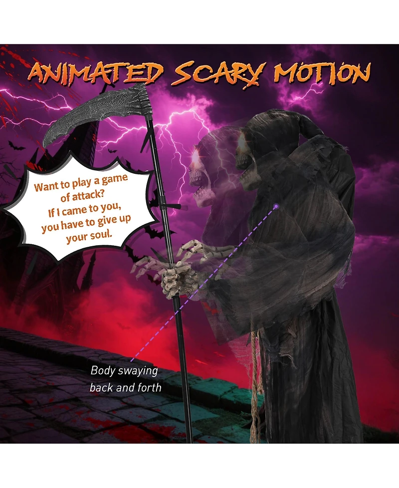 Yescom 6Ft Halloween Grim Reaper Life Size Animated Skull Motion Activated Ac 100V-240V 2025 Party Decor