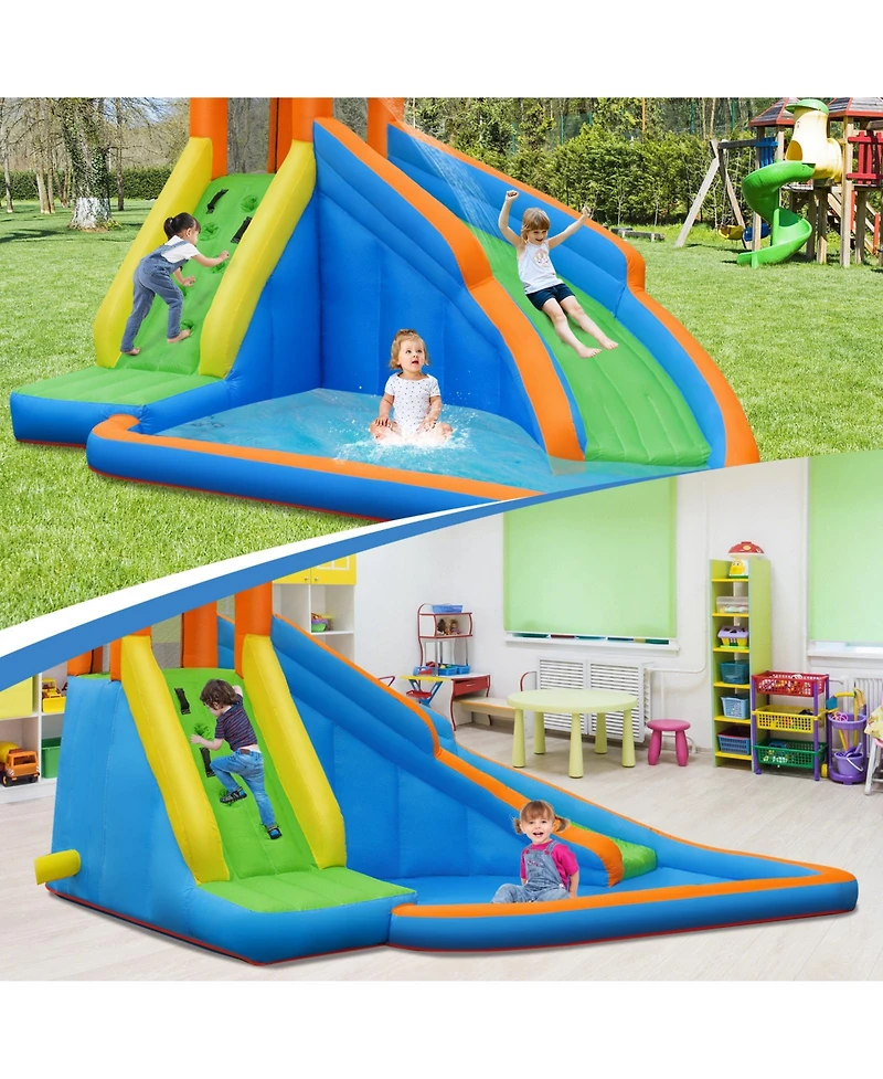Gymax Inflatable Water Park Bounce House Climbing Wall Splash Pool w/ 480W Blower Outdoor