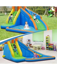 Gymax Inflatable Water Park Bounce House Climbing Wall Splash Pool w/ 480W Blower Outdoor