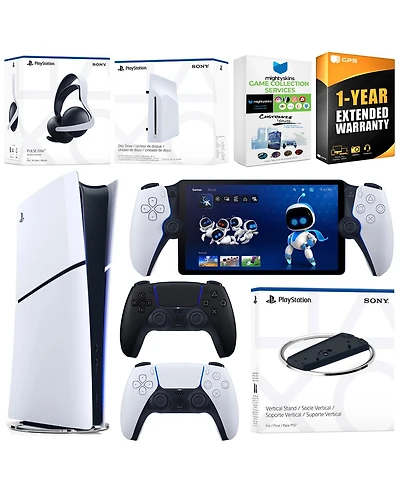 Sony PlayStation 5 Slim Digital Bundle with Disc Drive, Stand, Extra Controller, Pulse Elite Headset, Portal