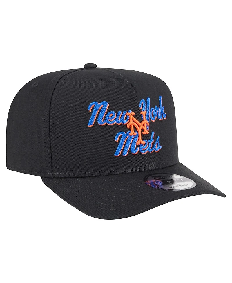 New Era Men's Black New York Mets Chainstitch 9FIFTY A-Frame Snapback Hat