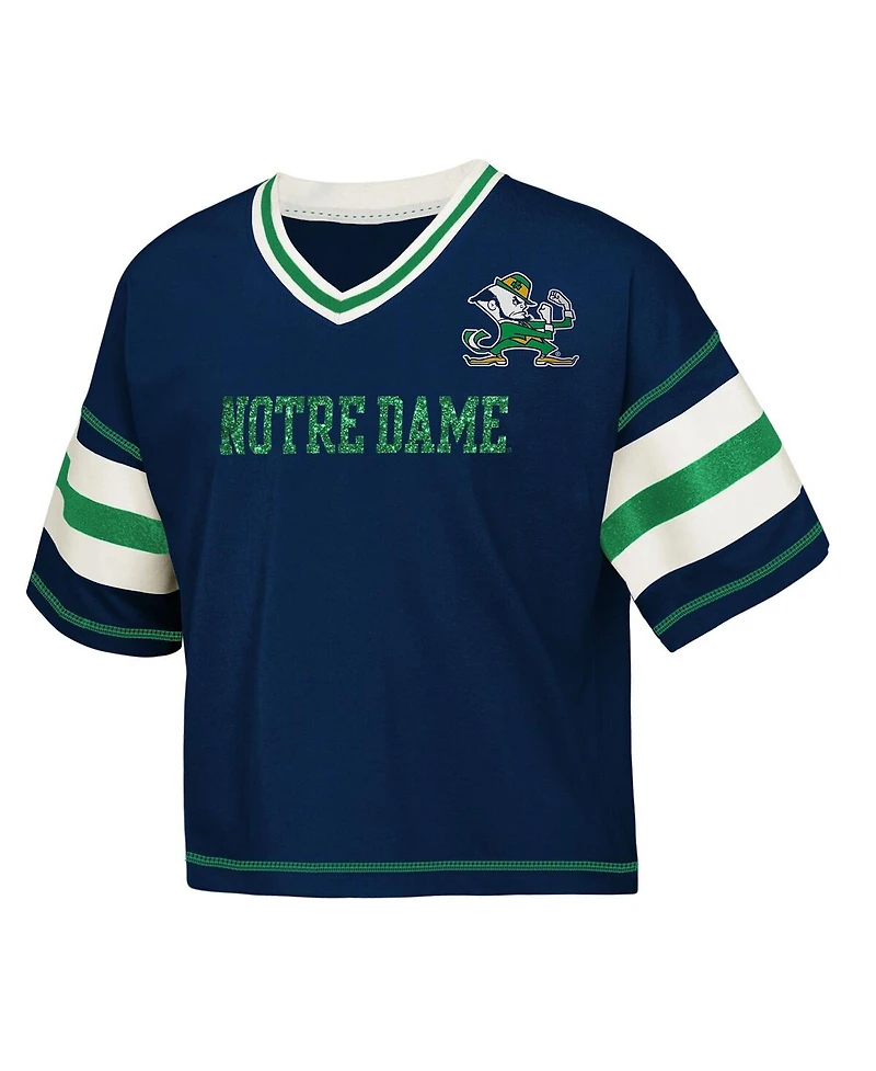 Outerstuff Big Girls Navy Notre Dame Fighting Irish Gridiron Jersey V-Neck T-Shirt