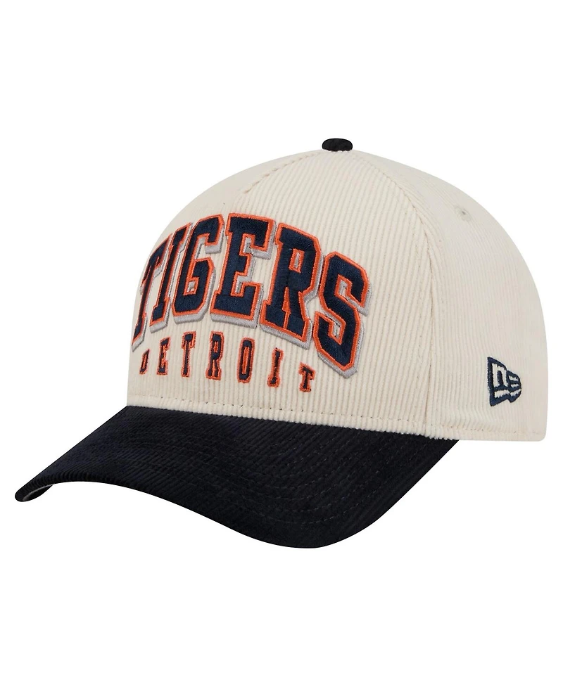 New Era Men's Cream/Navy Detroit Tigers Sided Corduroy 9FORTY A-Frame Adjustable Hat