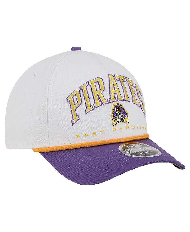 New Era Men's White/Purple Ecu Pirates Arch Two-Tone Rope 9FORTY A-Frame M-Crown Adjustable Hat