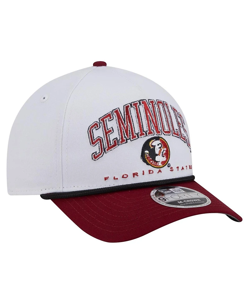 New Era Men's White/Garnet Florida State Seminoles Arch Two-Tone Rope 9FORTY A-Frame M-Crown Adjustable Hat