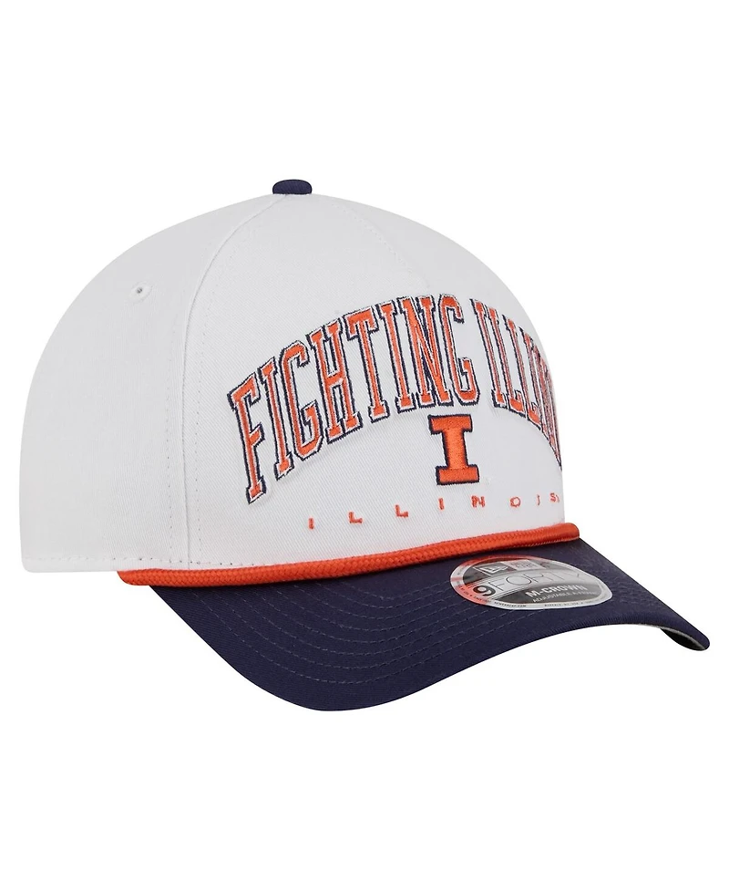 New Era Men's White/Navy Illinois Fighting Illini Arch Two-Tone Rope 9FORTY A-Frame M-Crown Adjustable Hat