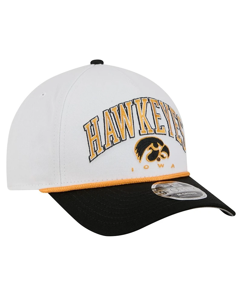 New Era Men's White/Black Iowa Hawkeyes Arch Two-Tone Rope 9FORTY A-Frame M-Crown Adjustable Hat