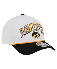 New Era Men's White/Black Iowa Hawkeyes Arch Two-Tone Rope 9FORTY A-Frame M-Crown Adjustable Hat