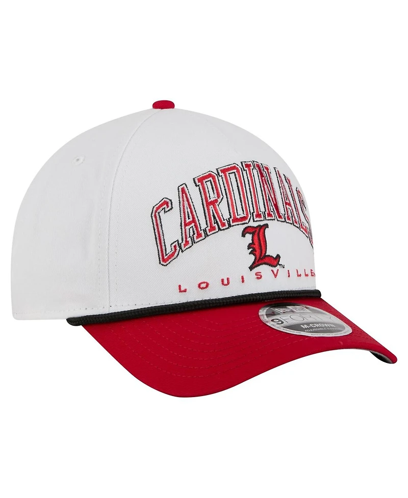 New Era Men's White/Red Louisville Cardinals Arch Two-Tone Rope 9FORTY A-Frame M-Crown Adjustable Hat
