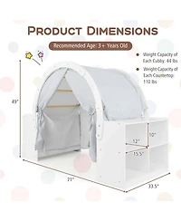 Indoor Playhouse with Storage Wooden Kids Play Tent with Curtain Shades & 8 Cubbies