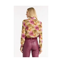 The Noli Shop Womens Ana Button Up Shirt - Floral Print